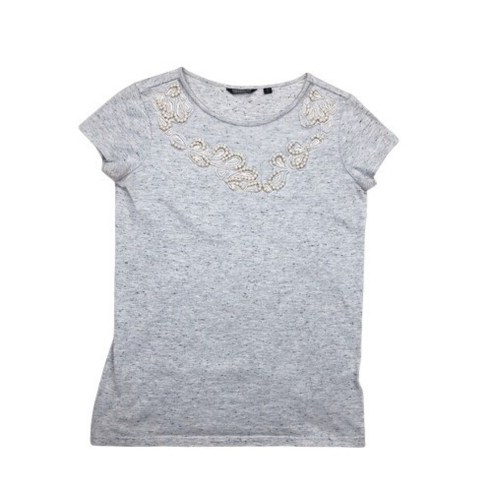 Guess Heather Grey Short Sleeve Tee‎ Pearl Embellishment Size XS